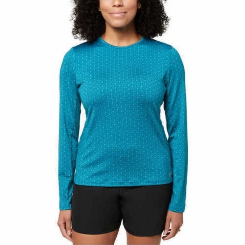 Hang Ten Lady Long Sleeve Sun Protection UPF 50+ Tee with Pocket, Caribbean Sea